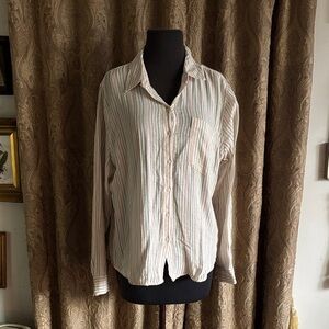 Universal Thread Men's Casual Striped Button Down Shirt - Cream and Brown